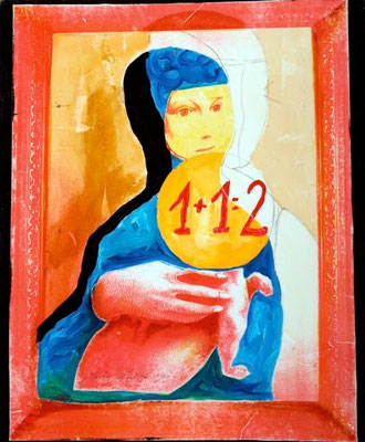 collage on hardboard, resin lacquer mixture coating, proprietary technique, 33x27,5 cm