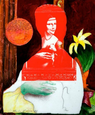 collage on hardboard, resin lacquer mixture coating, proprietary technique, 33x27,5 cm