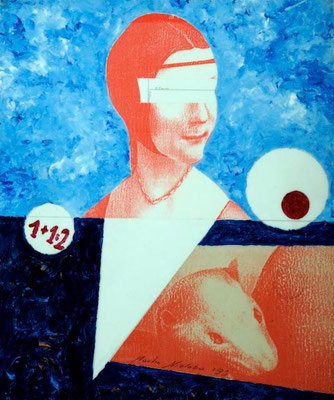 collage on hardboard, resin lacquer mixture coating, proprietary technique, 33x27,5 cm
