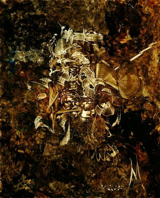 oil on hardboard,  resin lacquer mixture coating, proprietary technique, 81x64 cm