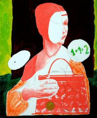 collage on hardboard, resin lacquer mixture coating, proprietary technique, 33x27,5 cm