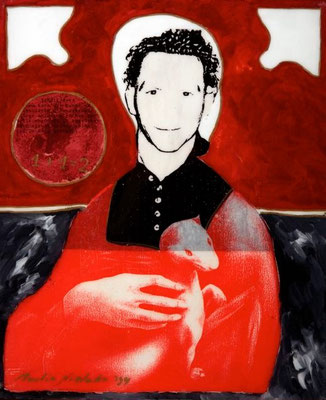 collage on hardboard, resin lacquer mixture coating, proprietary technique, 33x27,5 cm