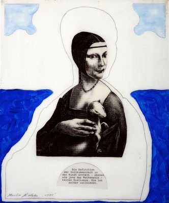 collage on hardboard, resin lacquer mixture coating, proprietary technique, 33x27,5 cm