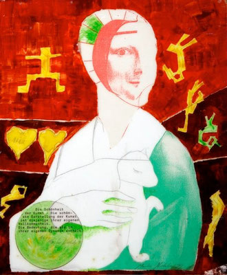 collage on hardboard, resin lacquer mixture coating, proprietary technique, 33x27,5 cm