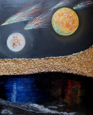 Mystic Night, Acryl auf echtem Leinen in Mischtechnik, 50x40