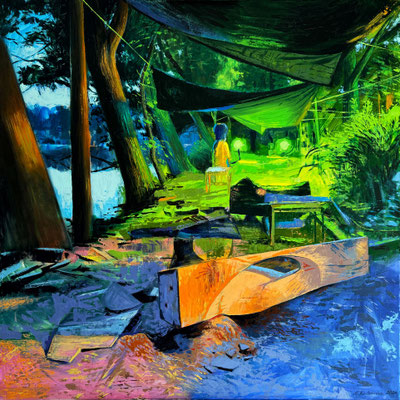 Waldgebiet - 2024, Öl, Leinwand, 100 x 100 cm