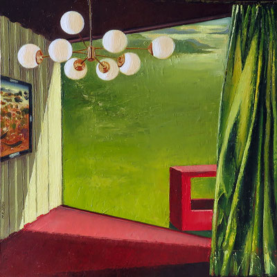 Hinter dem Vorhang - 2024, Öl, Leinwand, 40 x 40 cm
