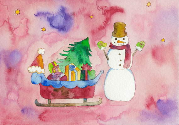 2014年「Christmas song」14.9cm×10.5cm 水彩とペン