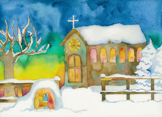 2016年「Silent night」33.3cmx24.5cm　水彩