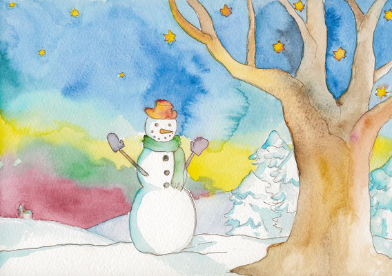 2013年「Snow man」16cm×23cm 水彩とペン