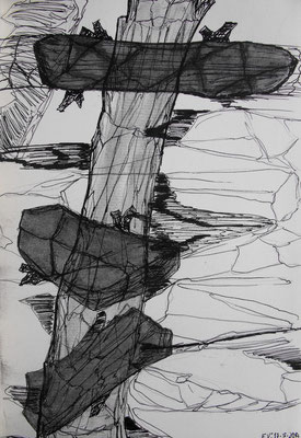 Sin título. Carboncillo y tinta china sobre papel, 23 x 29 cm. 2010