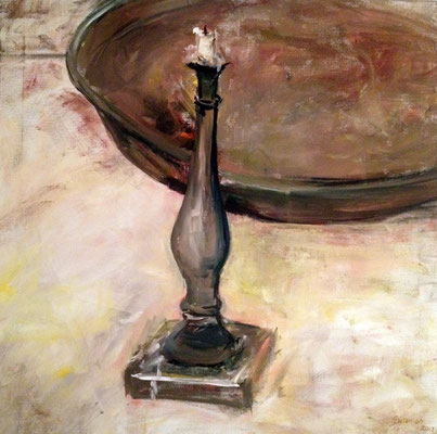 Stillleben mit Kerze, 60 x 60cm, Gouache auf Leinwand