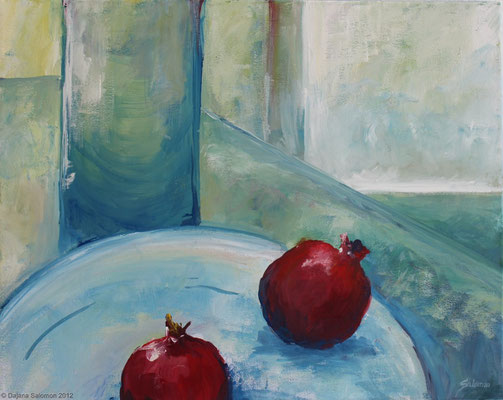 Stillleben mit Granatäpfeln, 30 x 40cm, Gouache auf Leinwand