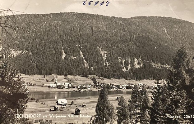 Techendorf mit ev. Kirche   -   Quelle: Michael Skihar "Alte Ansichten vom Weißensee in Kärnten"