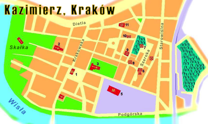 Karte von Kazimierz mit nummerierten #Sehenswürdigkeiten