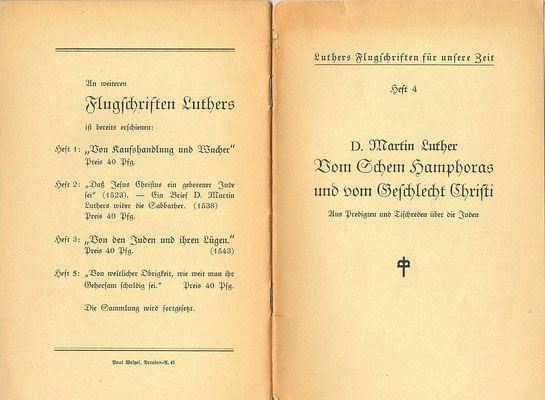 Titelblatt und Rückseite der volkstümlichen Ausgabe von Luthers Vom Schem Hamphoras und vom Geschlecht Christi