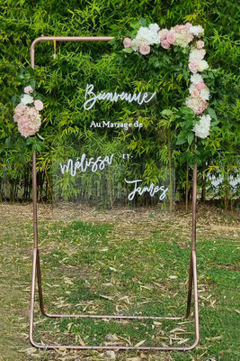 Panneau d'Accueil en Plexi Mariage Doré et Rose Poudré