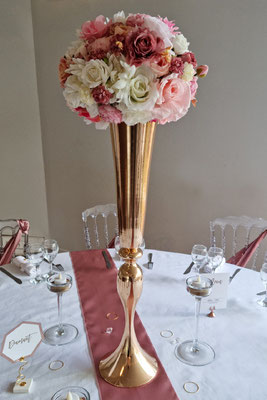 Centre de table Mariage Doré et Rose Poudré