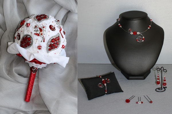 Création sur-Mesure d'une parure de bijoux et d'un bouquet de mariée en bijoux broches