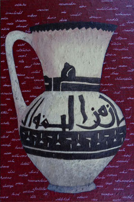 !Ancient Amphora" acrylic fibermix on canvas and afgan poetry, 4200 Euro