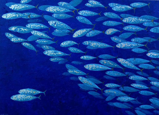 Niaz Naseri: Swarm 1 100 x 150 cm, acrylic with silver leaf on canvas, 2400 Euro