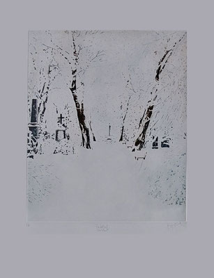 Henning von Gierke: Friedhof 1985  Radierung 53 x 70 cm signiert, 250 Euro