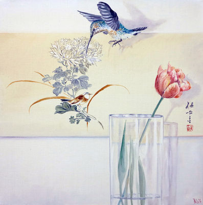 Henning von Gierke: Kolibri - interkulturell Öl auf LW 2024, 50 x 50 cm Preis auf Anfrage