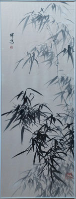 Liu Bin:Bambus Tusche und Farbe auf Papier; 49 x 137 cm; kaligrafische Aufschrift: Wu Zhai