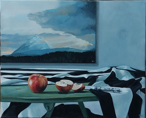 Henning von Gierke: Stillleben mit Winterberg 2009 Öl auf Lw 40 x 50 cm  Preis auf Anfrage