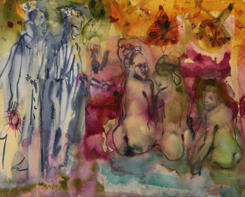 Des Sommers reifen Früchte, Tusche, Kreide, Papier, 53 x 66 cm, 2017, Preis: 1.800 Euro