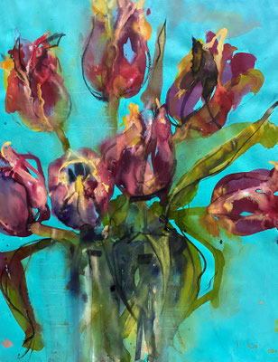 Tulpen, Tusche, Kohle, Papier, 59 x 47 cm, 2022, Preis: 1.600