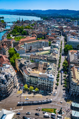 Luftaufnahme von Bahnhofstrasse Zürich aus der Luft, Region Zürich, Schweiz