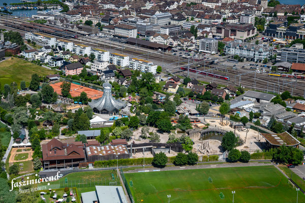 Luftaufnahme von Rapperswil aus der Luft, Region Zürich, Schweiz