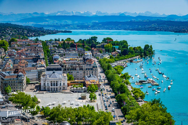 Luftaufnahme von Zürich aus der Luft, Region Zürich, Schweiz