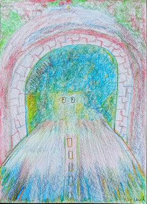 Silence à la sortie du tunnel (C) Poley Luard • crayon à pointe 4 couleurs