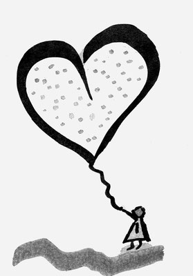 Un coeur volant • encre de Chine