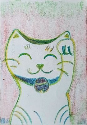 Chat japonais (C) Poley Luard • crayon à pointe 4 couleurs