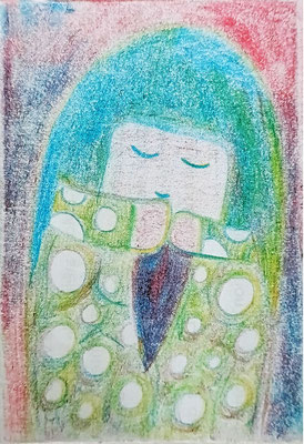 Petite fille japonaise (C) Poley Luard • crayon à pointe 4 couleurs