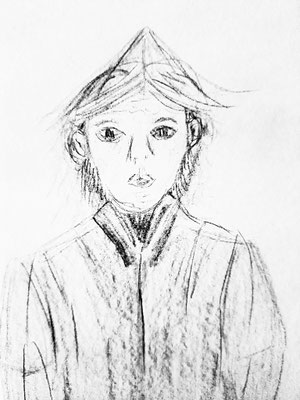 L'homme avec un journal sur la tête (C) Poley Luard • crayon & tablette numérique