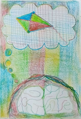Avoir le cerveau lent (C) Poley Luard • crayon à pointe 4 couleurs