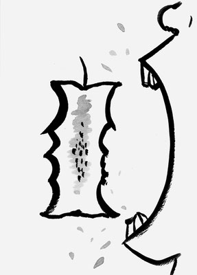 Croquer la pomme • encre de Chine