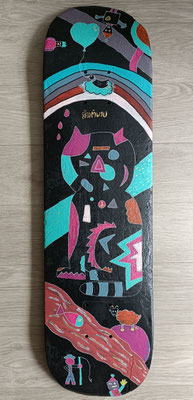 "Paix" (en laotien) • acrylique et aquarelle sur skateboard
