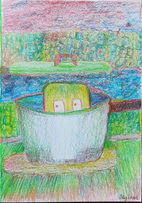 Silence sous couvercle (C) Poley Luard • crayon à pointe 4 couleurs