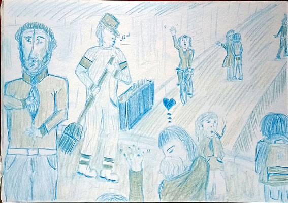 Une scène de ville  • crayon