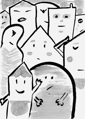 Le village • encre de Chine