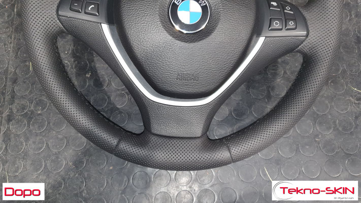 VOLANTE BMW X6  - Ripellamento completo in Pelle Punzonata Nera  - Cuciture Diamantate Nere - Dopo