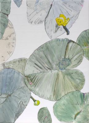 Teichrose, 2025, Ink/Acryl/Cotton, 125cm x 90cm