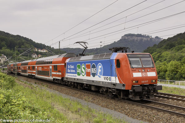 146 017 am 20.5.2016 in Königstein mit S1 nach Schöna
