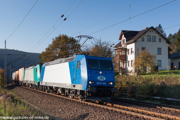 ITL 185 CL 004 (185 504) am 1.11.2015 bei Rathen, im Schlepp eine weitere ITL Lok der Baureihe 186