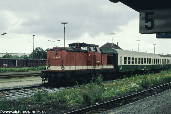 202 144 / LEW 12445, 1969 am 24.6.1993 in Arnsdorf mit Zug 14515 von Dresden Hbf. ex 110 144, Umbau 1990 in 112 144